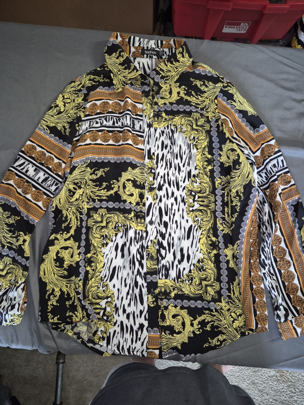 Boohoo Black, Yellow & White Baroque Print Shirt